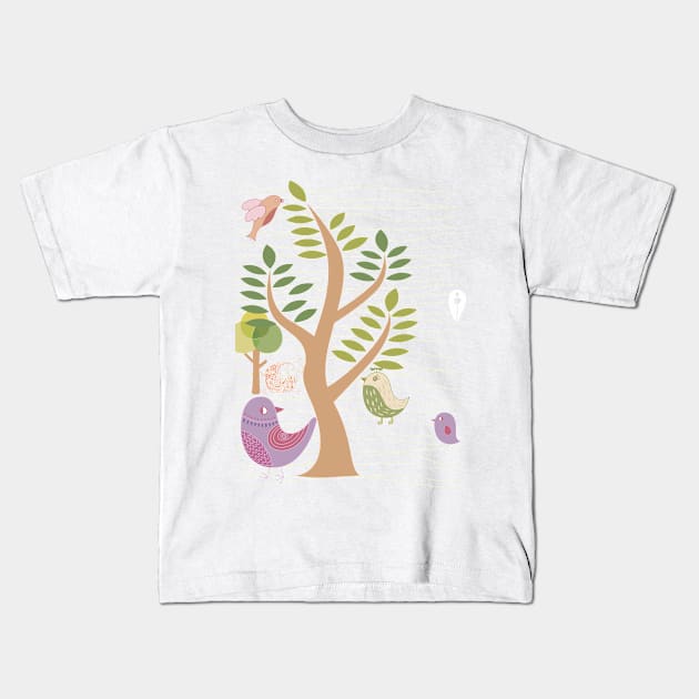 animals birds Kids T-Shirt by herbalisme